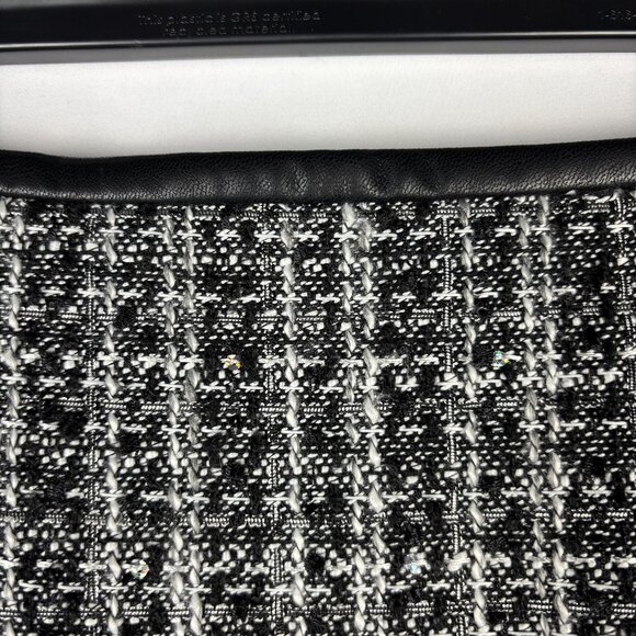 6 Calvin Klein Pencil Skirt Tweed Sequin Above Knee Mini Lined Faux Leather Zip - Picture 3 of 12